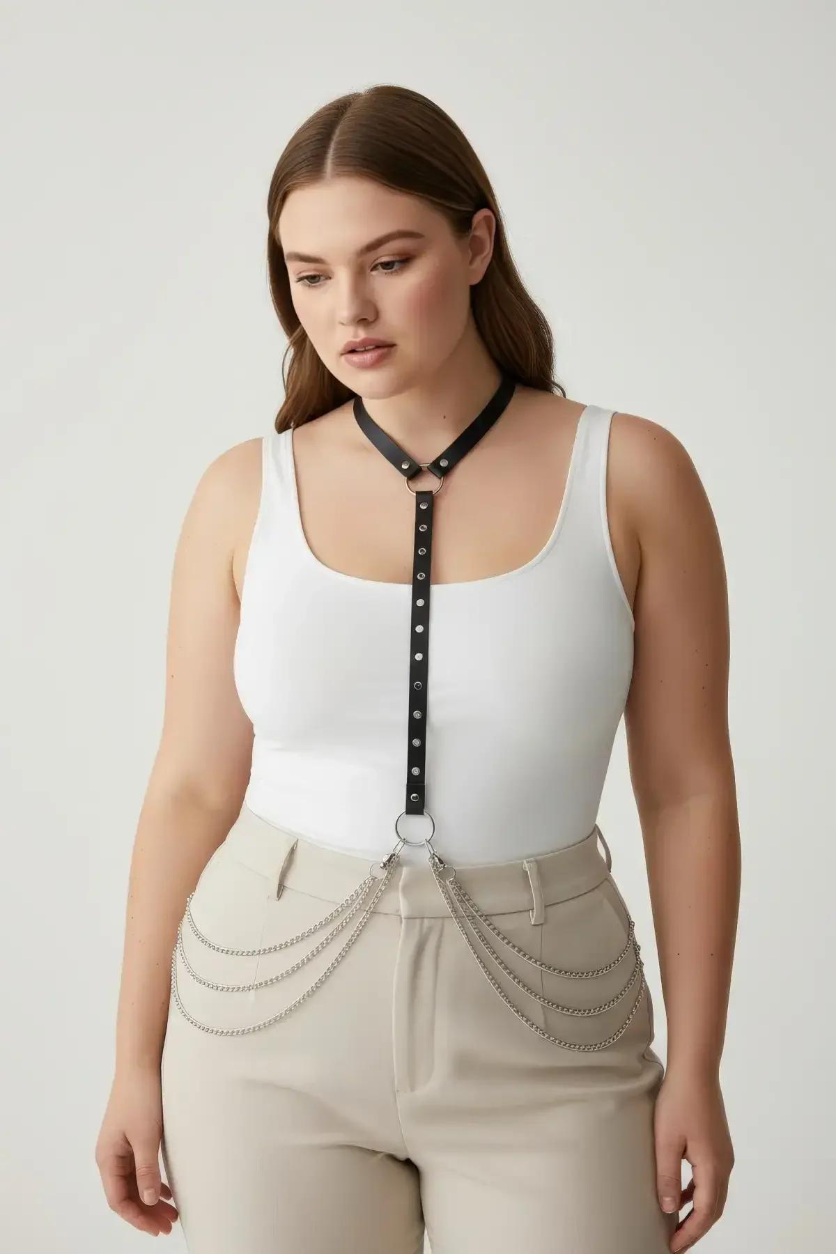 Rivet Embellished Harness with Cascading Hip Chains