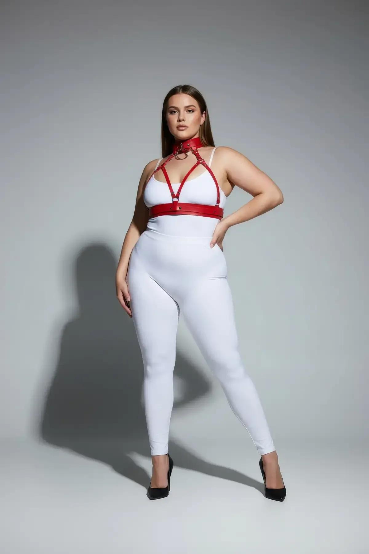 Red Strappy Harness with Choker and O-Ring