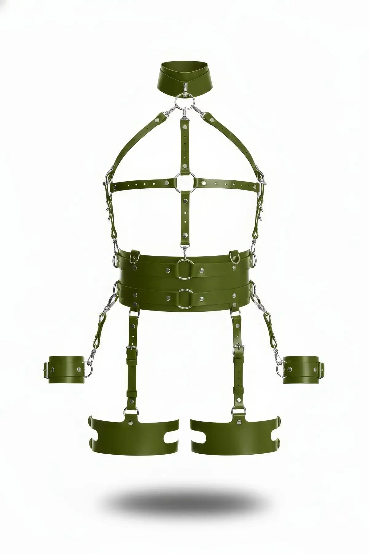 Full Body Harness with Wide Belt and Detachable Cuffs