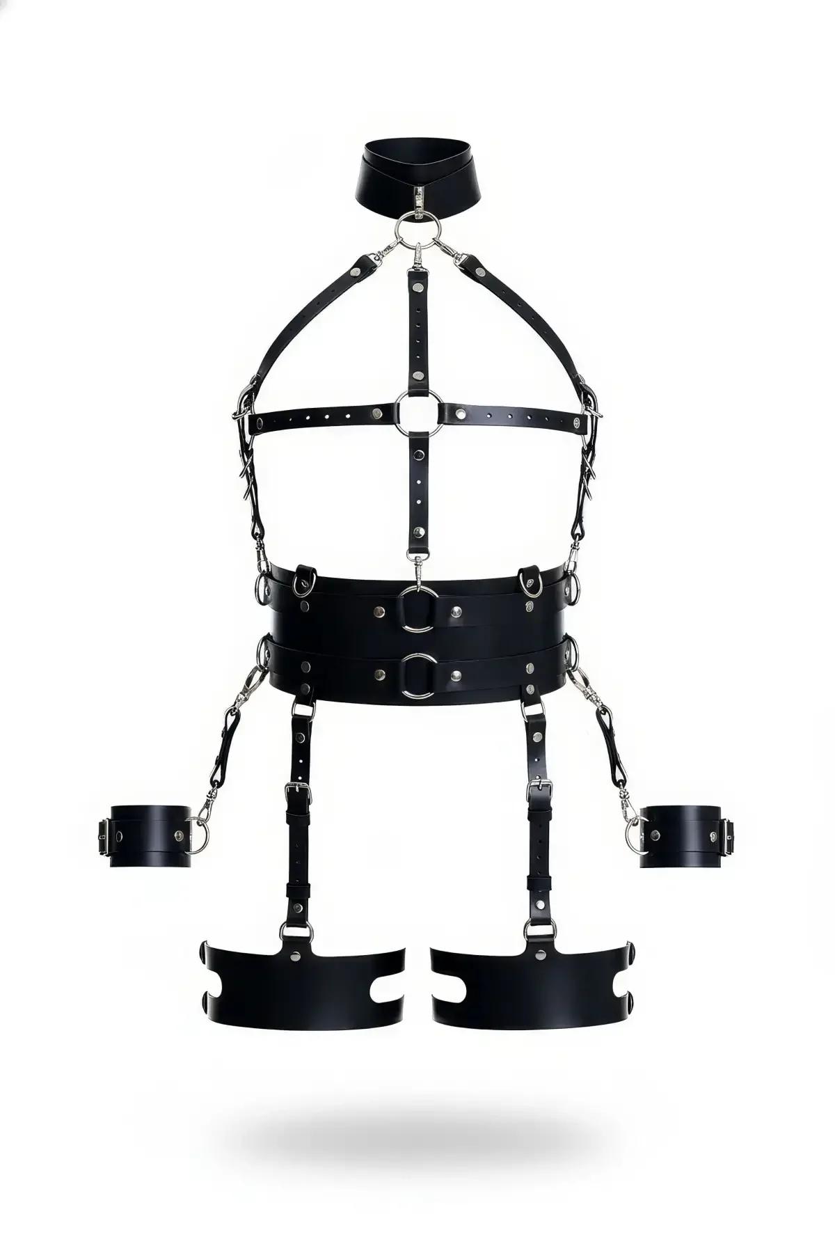 Full Body Harness with Neck Collar, Chains, and Cuffs