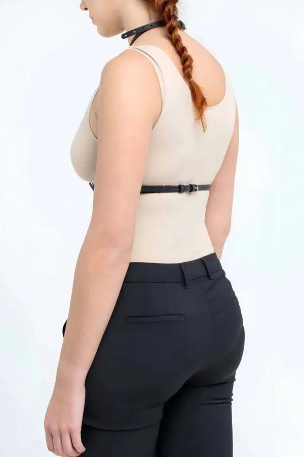 Women's Leather Studded Body Harness - Adjustable Fashion Accessory