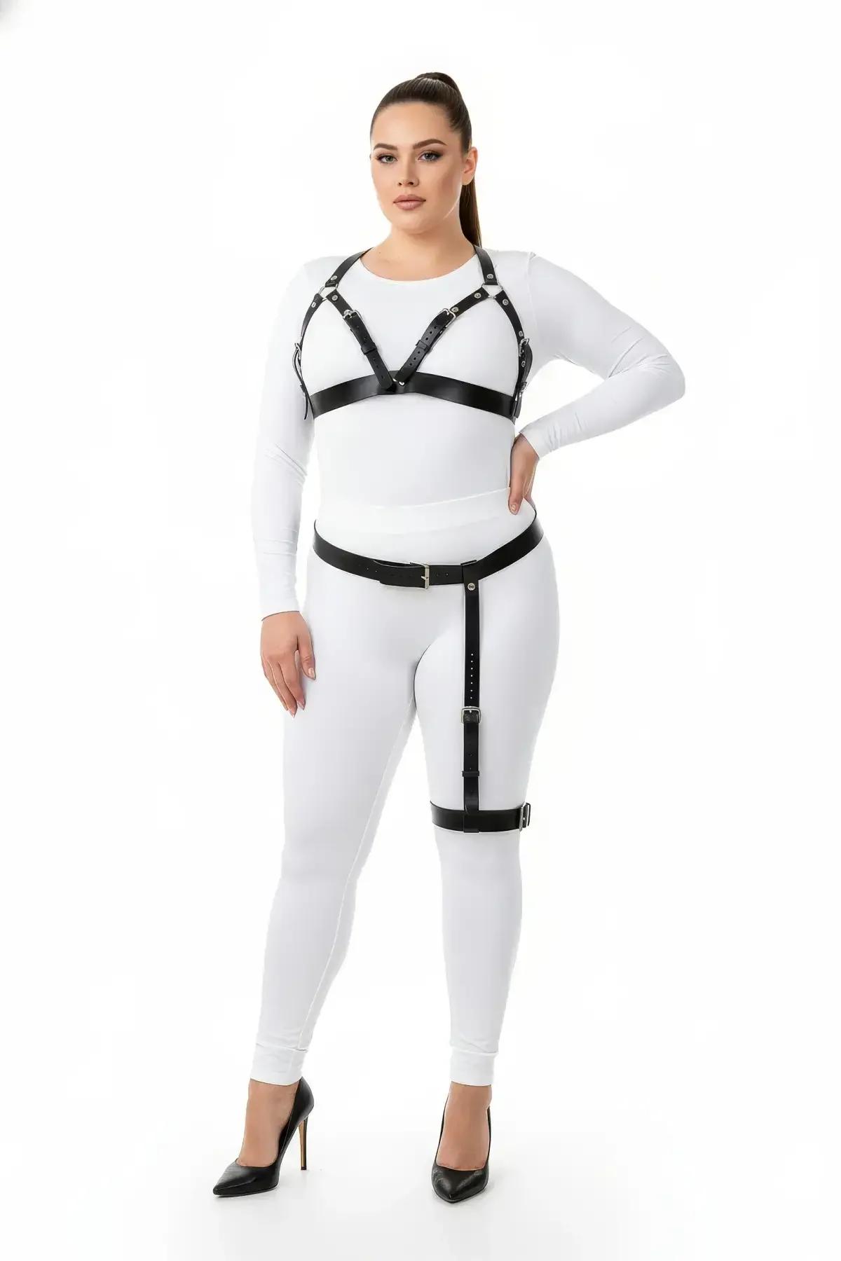 Adjustable Faux Leather Harness Bra & Thigh Garter Set