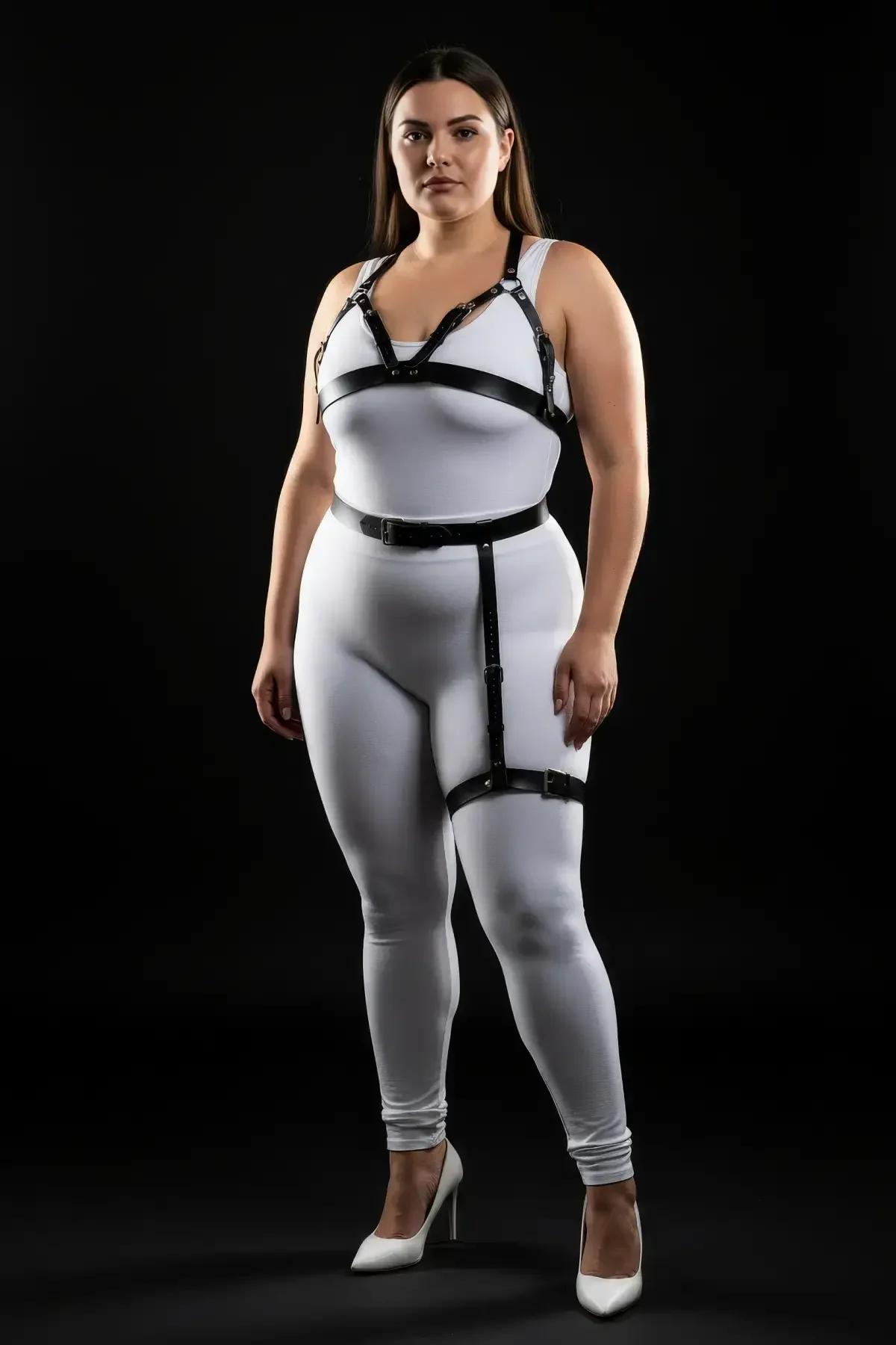 Adjustable Faux Leather Harness Bra & Thigh Garter Set