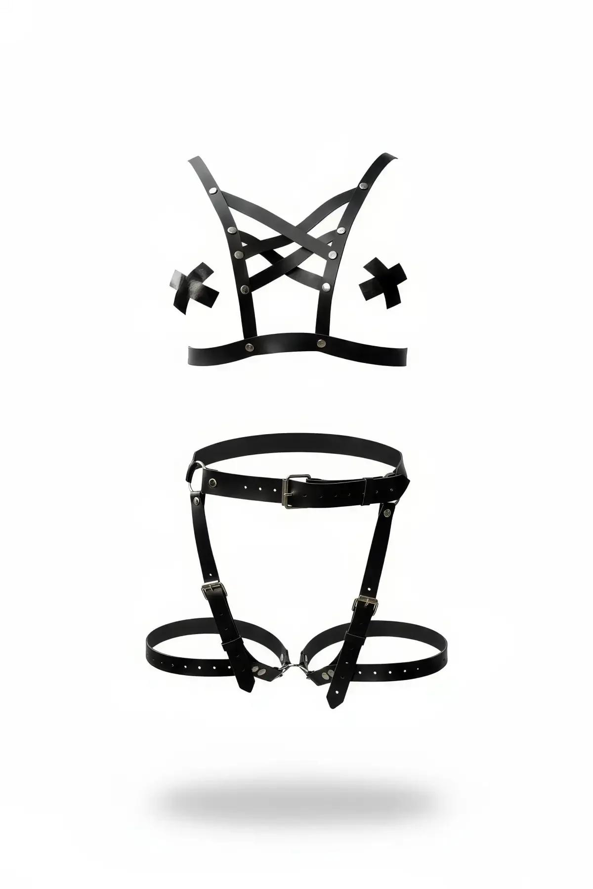 Cross Detail Chest Harness & Garter Leg Straps Set