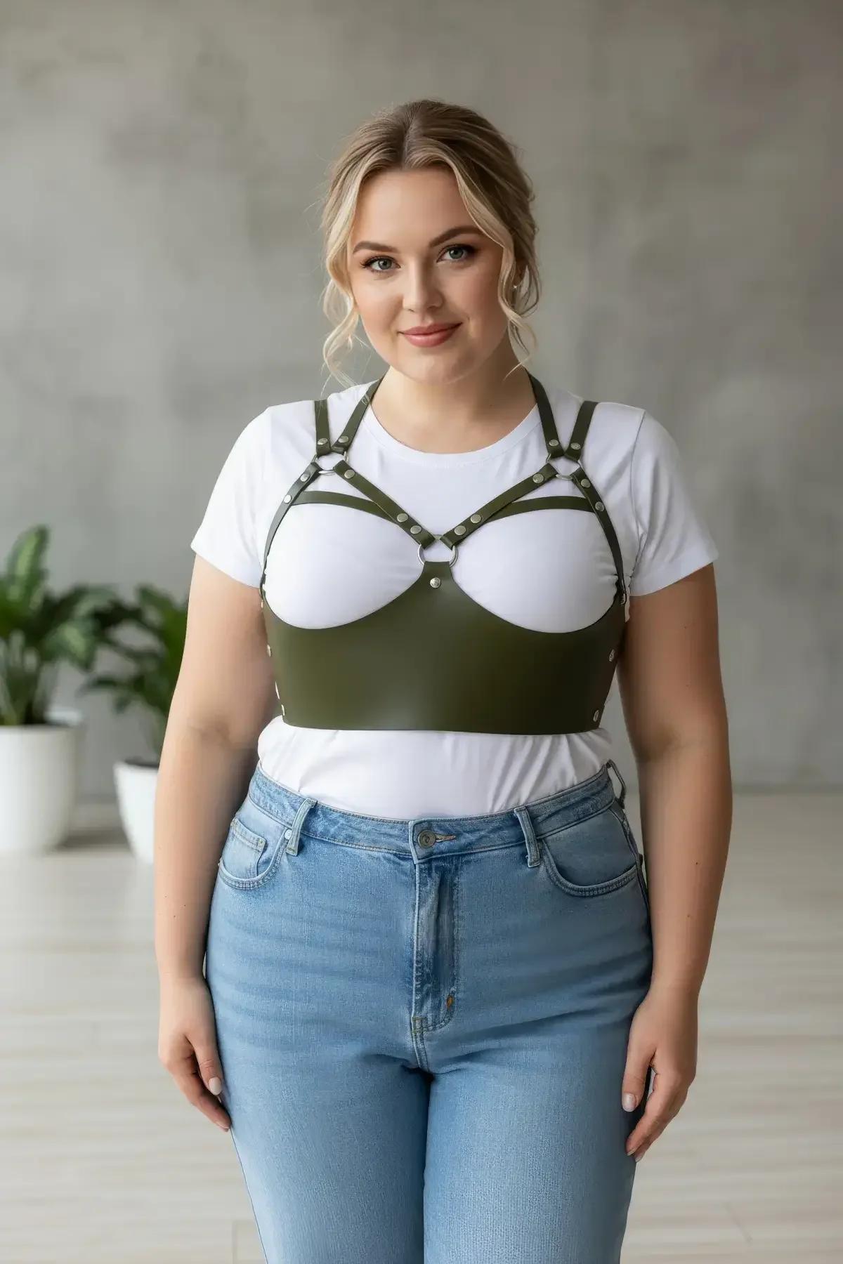 Caged Underbust Faux Leather Harness with Rivet Details