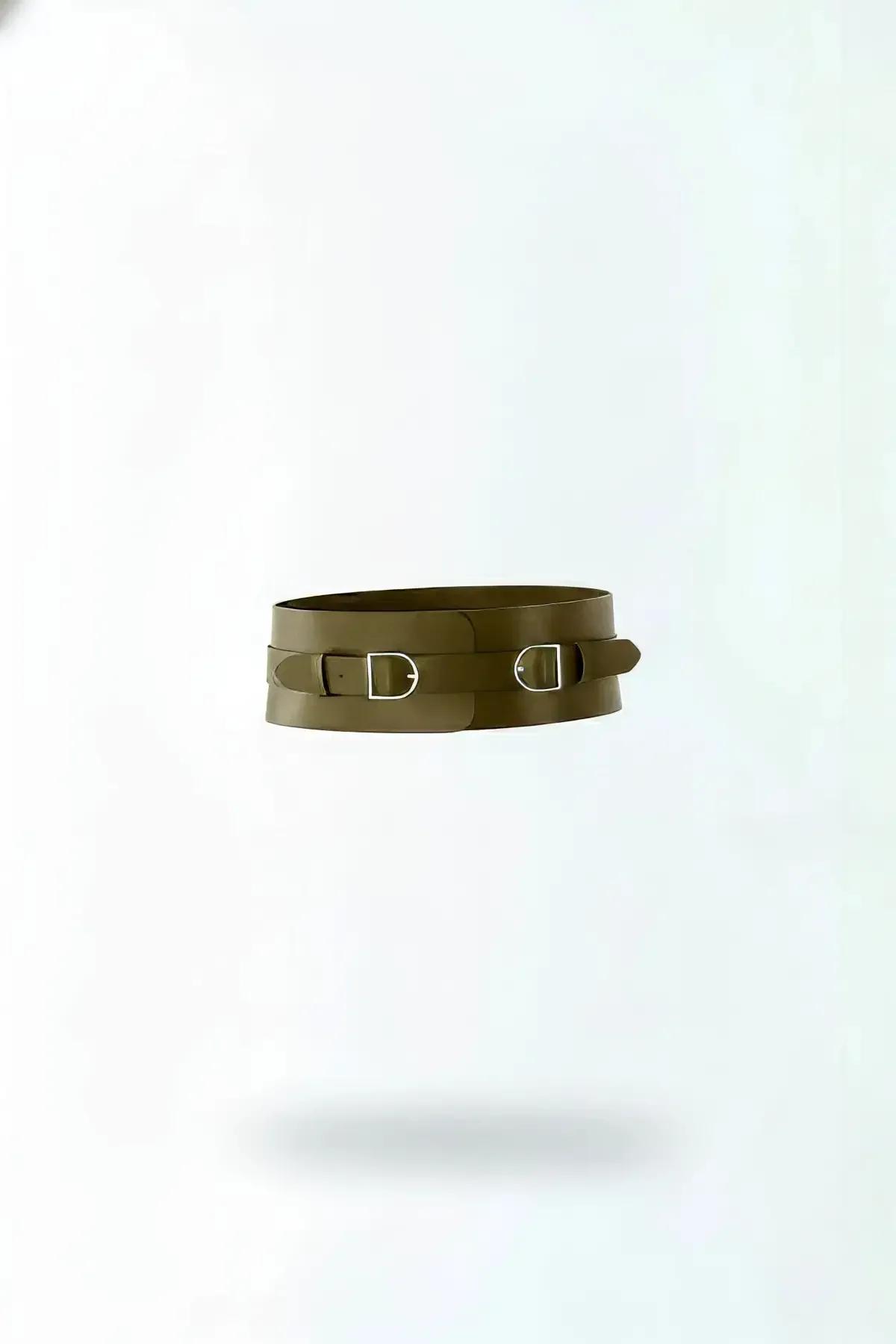 Wide Faux Leather Waist Harness with Double Buckles