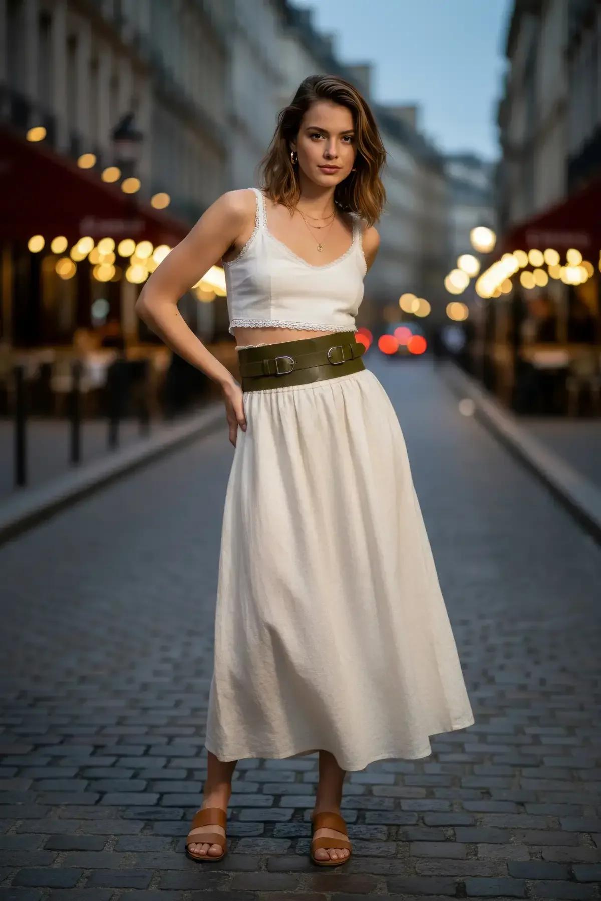 Wide Vegan Leather Cinch Belt with Double Buckles