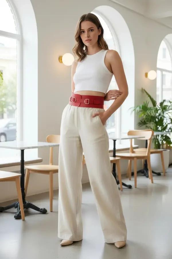 Double Buckle Faux Leather Wide Waist Cincher Harness