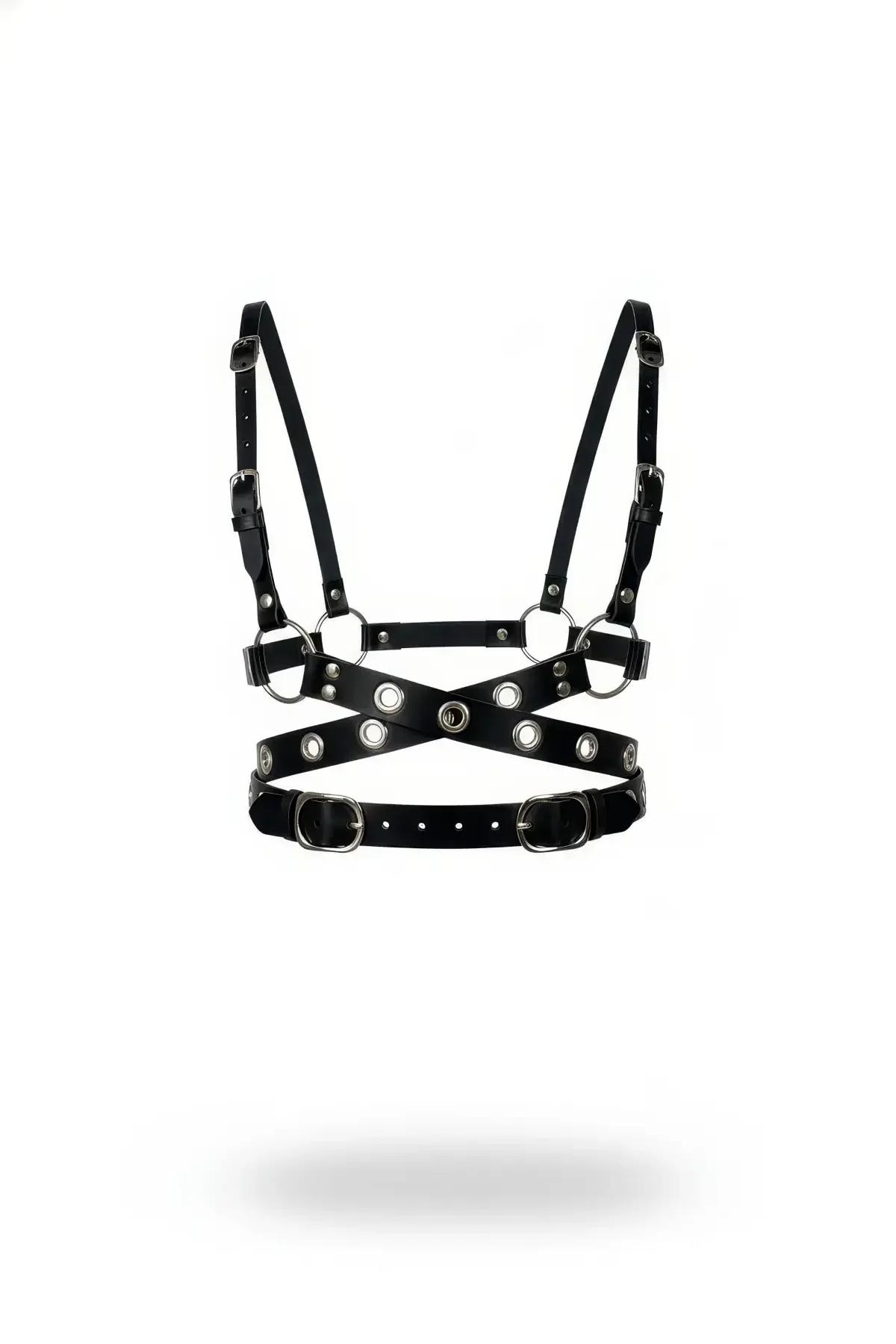X-Cross Grommeted Faux Leather Chest Harness