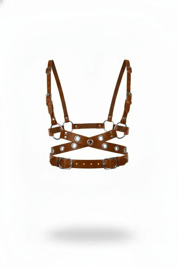 Tan Criss-Cross Chest Harness with O-Rings
