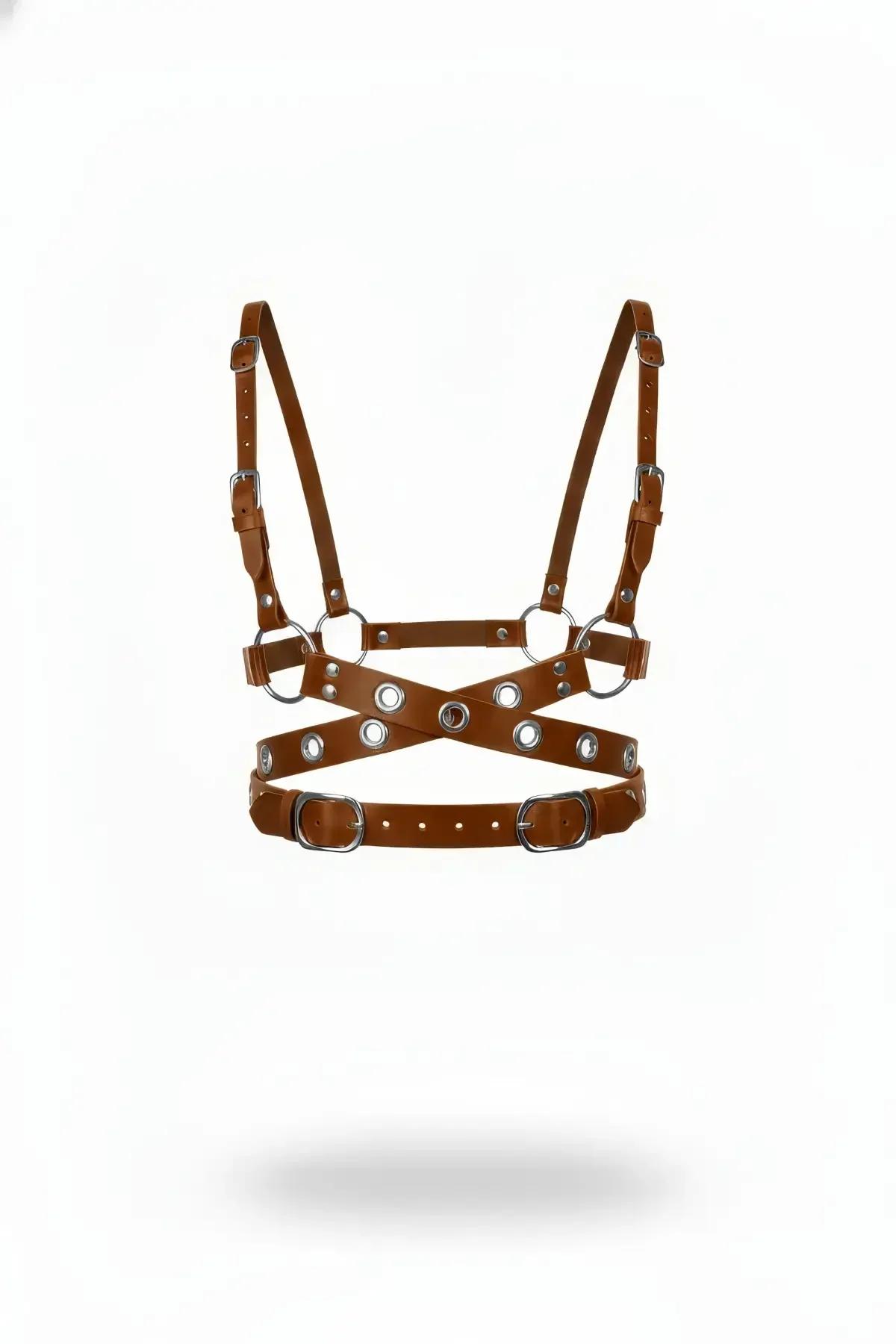 Tan Criss-Cross Chest Harness with O-Rings