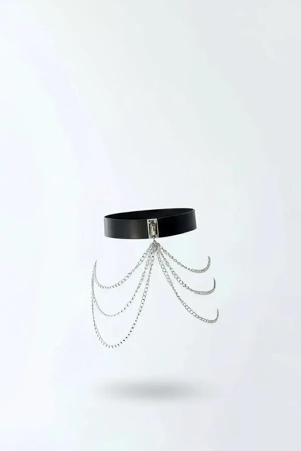 Draped Chain Faux Leather Waist Harness Accessory