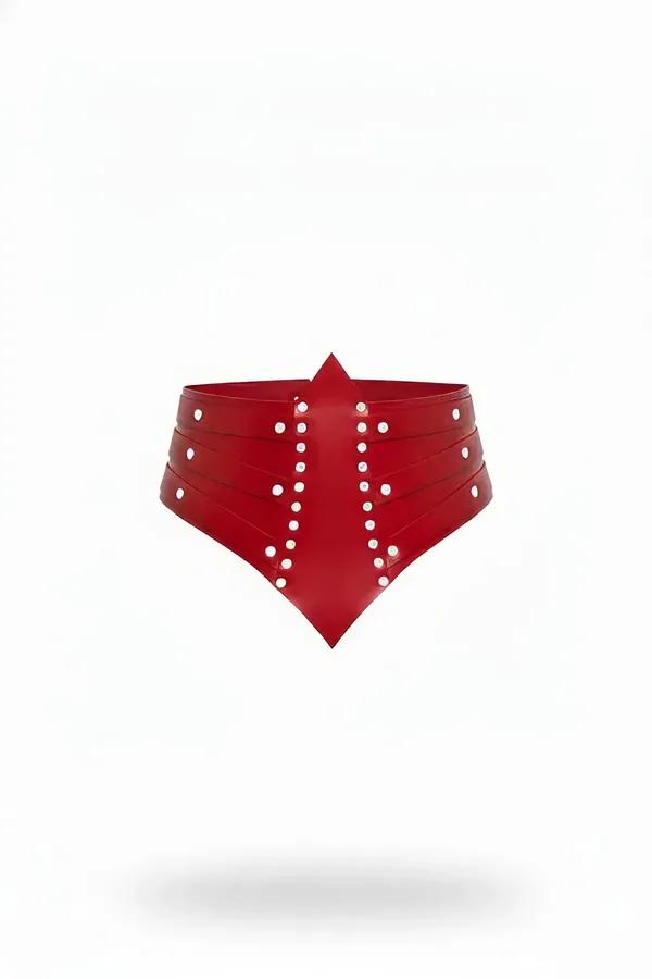 Red Faux Leather Wide Waspie Belt with Stud Details