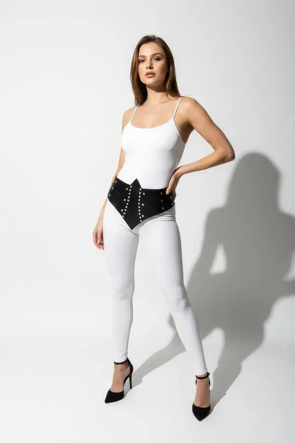Faux Leather Studded Waist Cincher with Lace-Up Panels