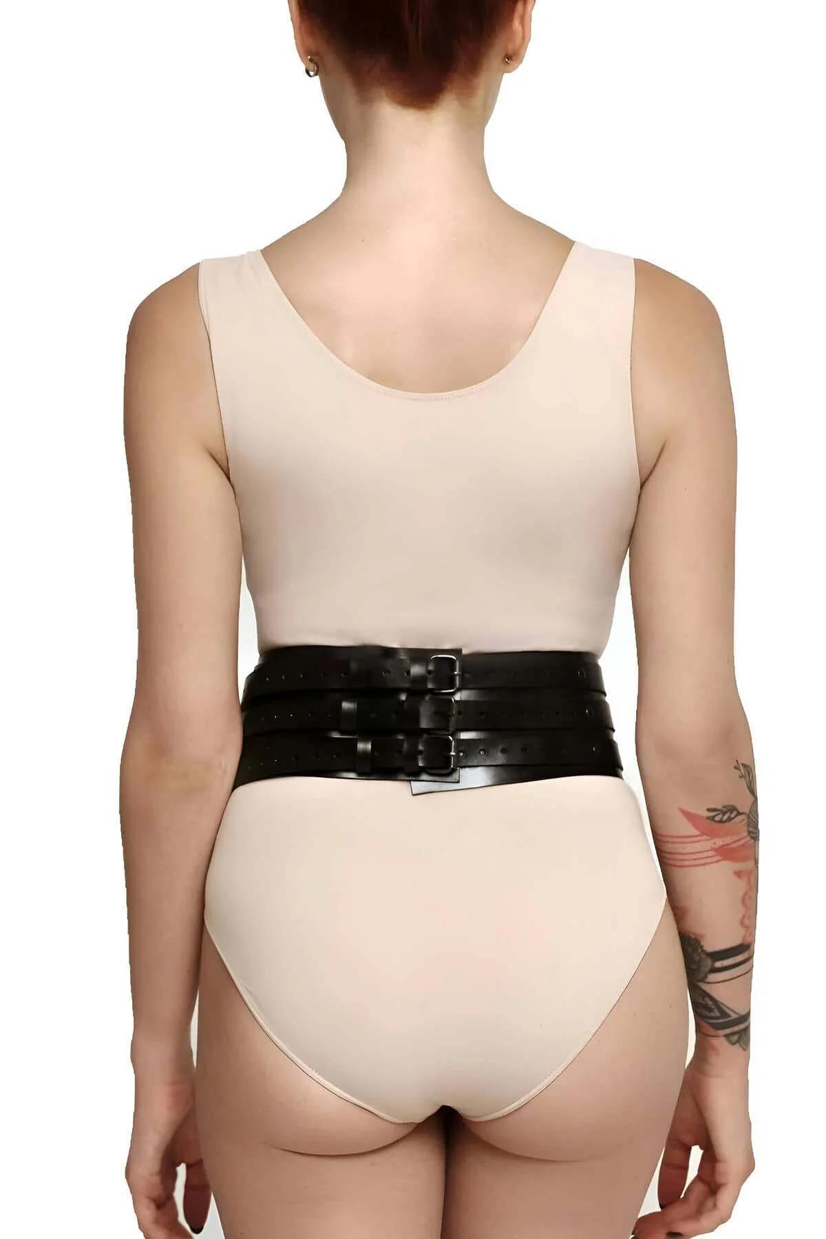 Women's Leather Corset Rivet Detail Waist Harness Belt