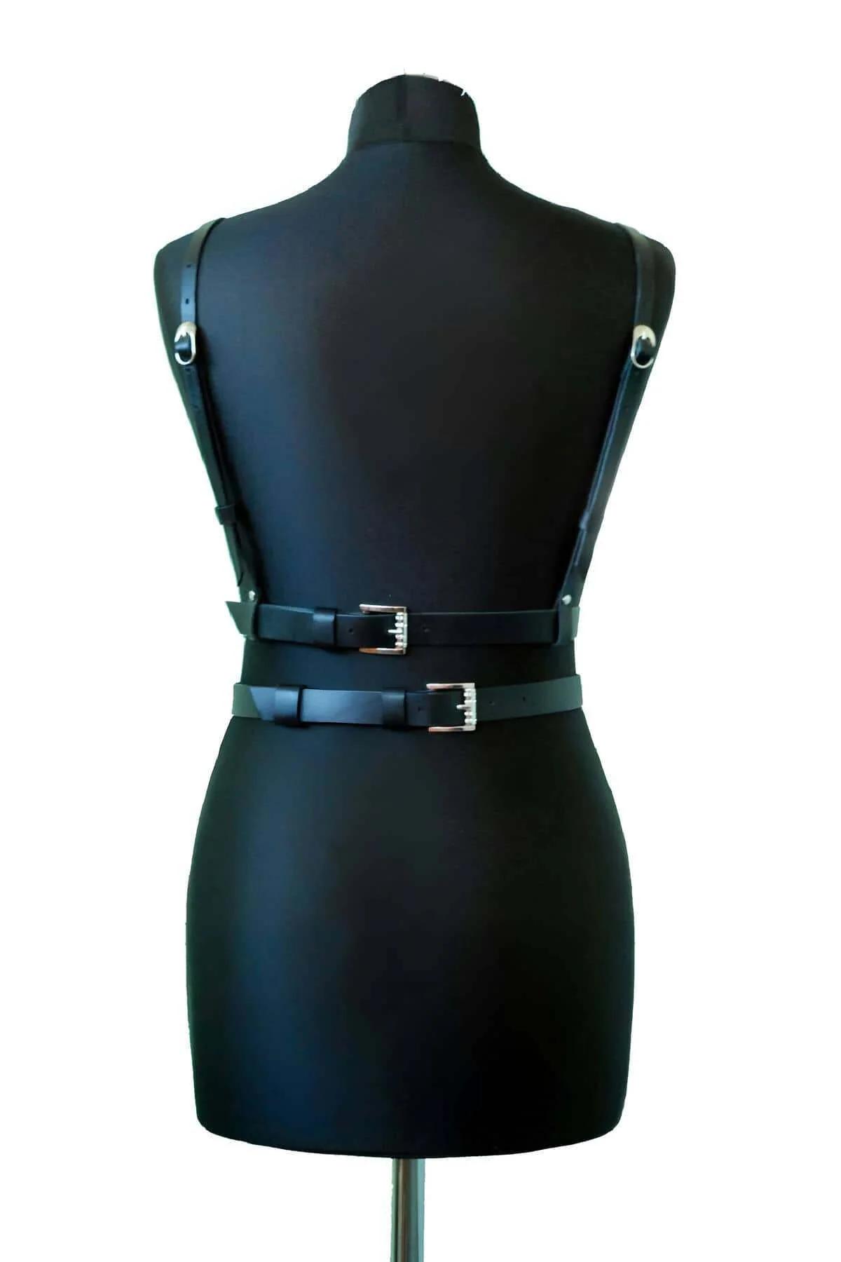 Adjustable Leather Body Harness with Studs & O-Rings