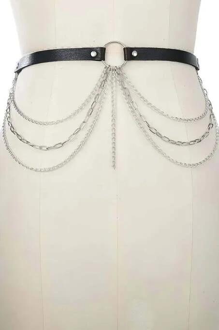 Chain Waist Belt Harness with O-Ring & Draping Silver Chains