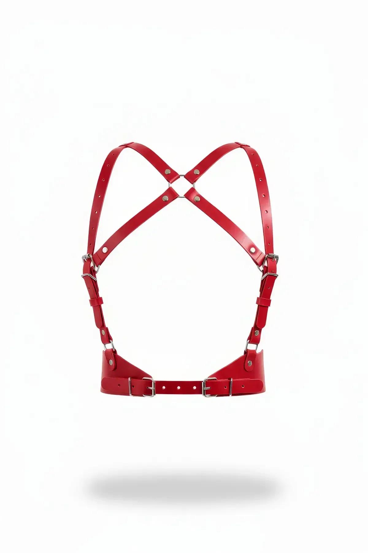 Red Faux Leather Cross-Back Chest Harness