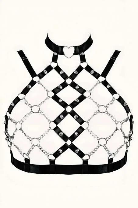 Chain Body Harness with Adjustable Faux Leather and Metal