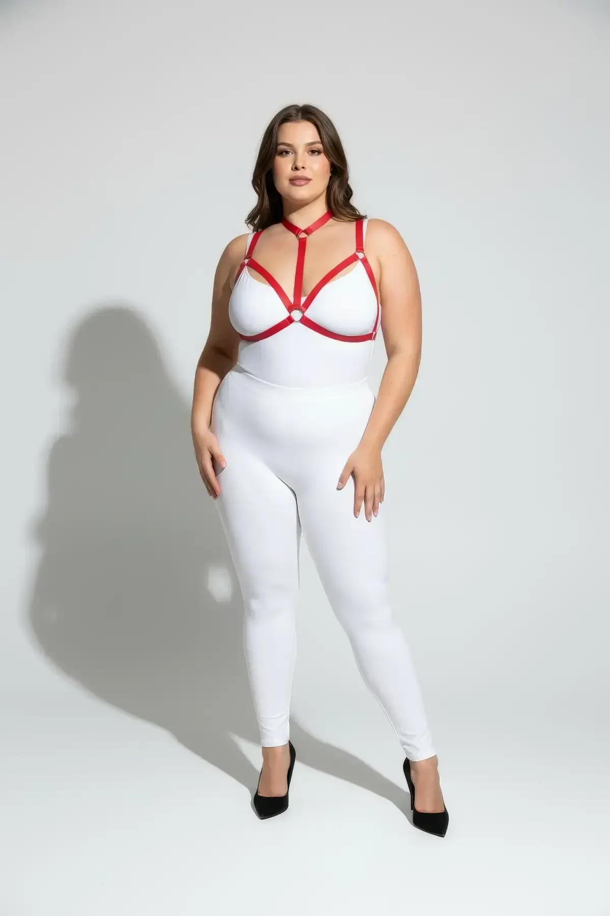 Strappy Red Harness with O-Ring Accents