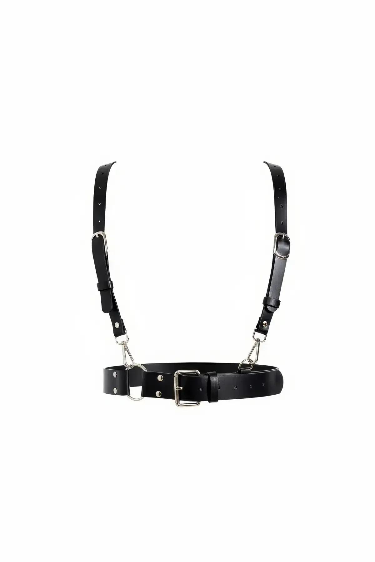 Minimalist Faux Leather Harness with Wide Waist Belt
