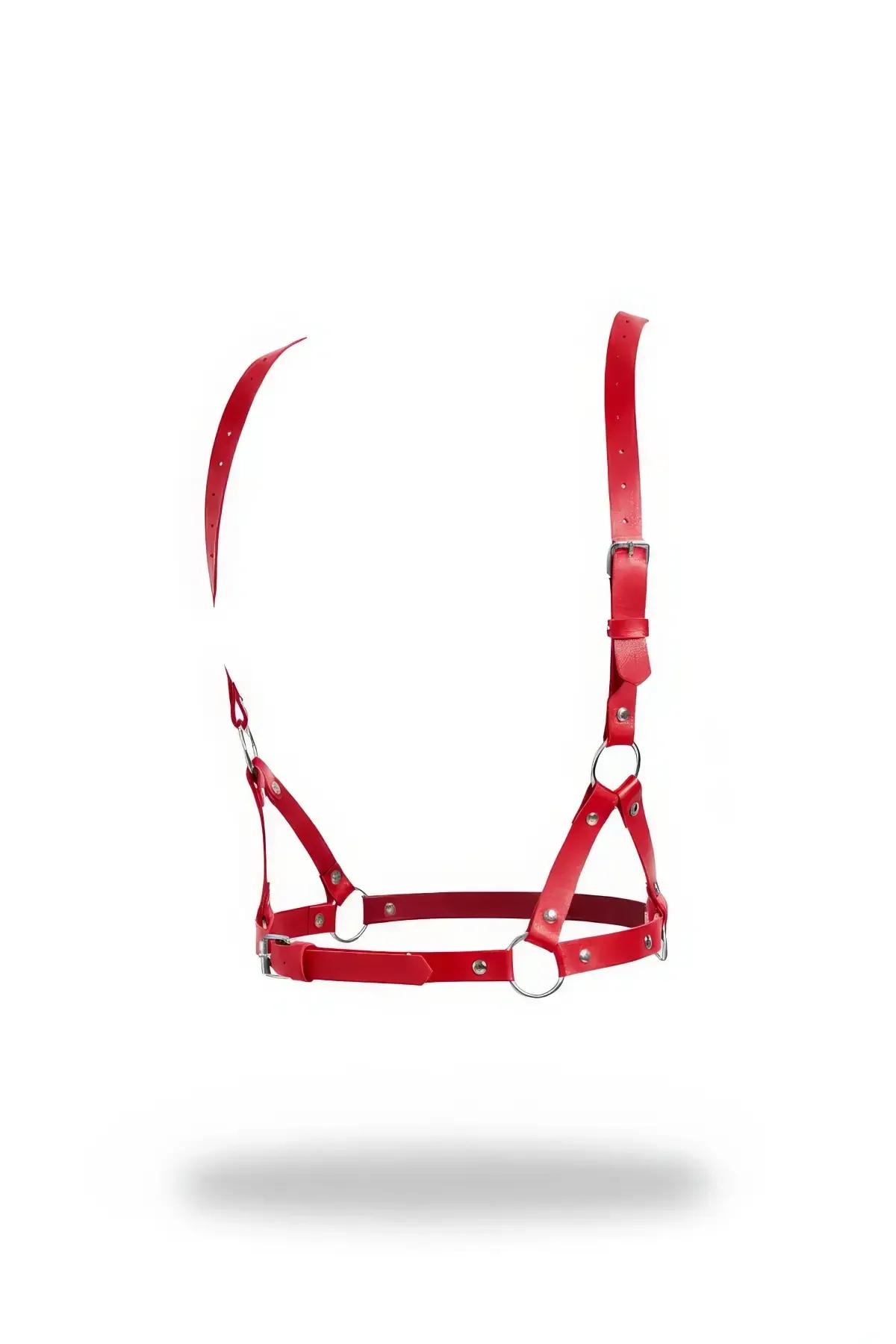 Red Faux Leather O-Ring Chest Harness Bra