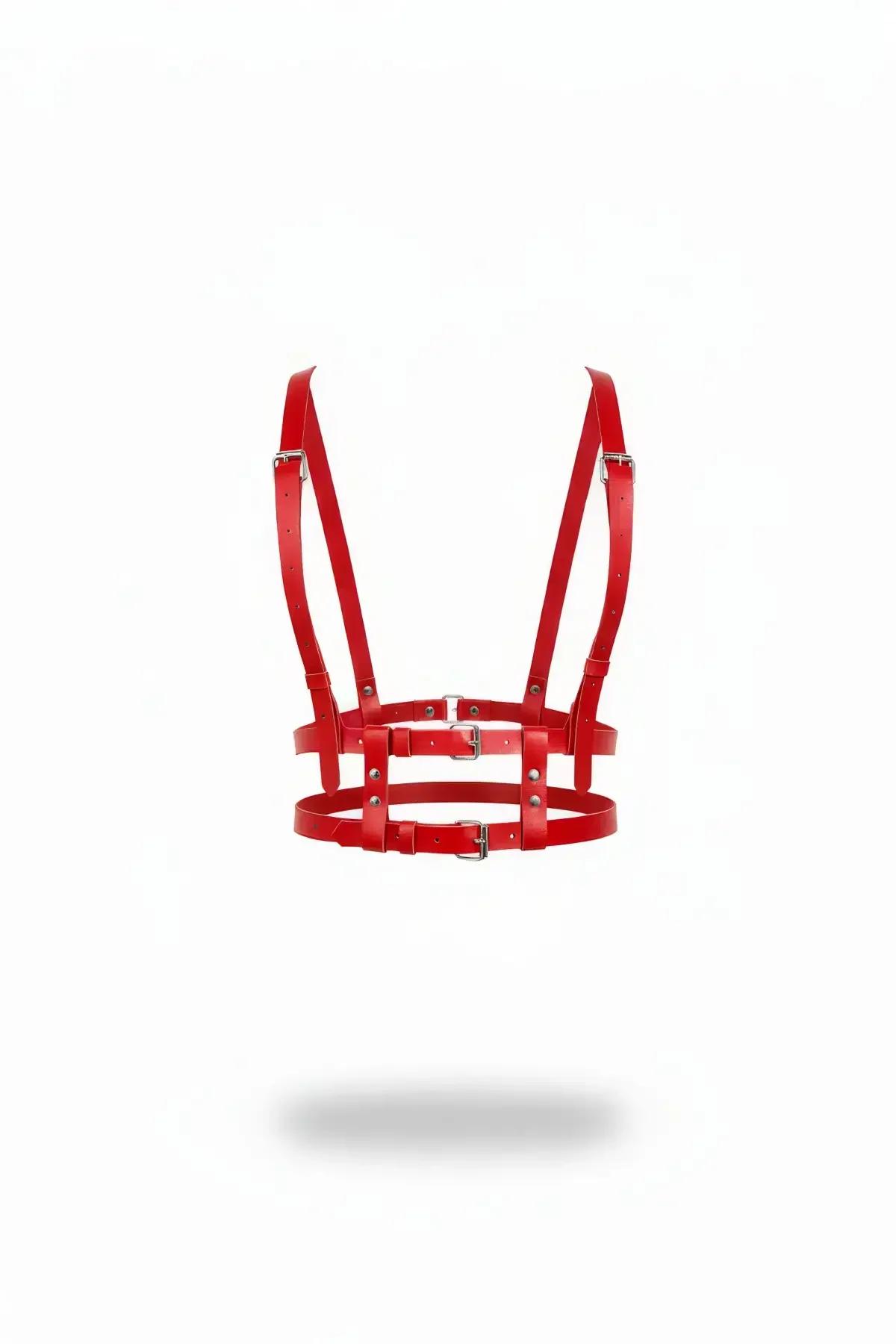 Strappy Red Chest Harness with Double Buckles