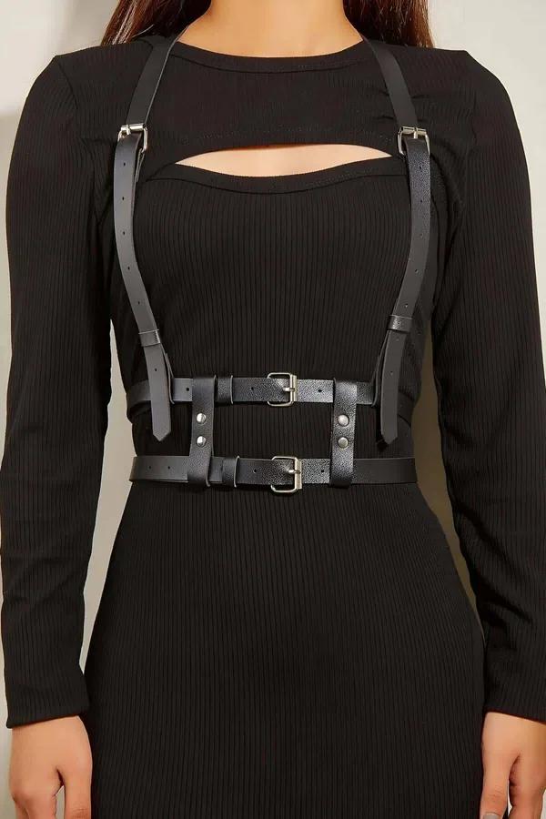 Double Belt Faux Leather Chest Harness