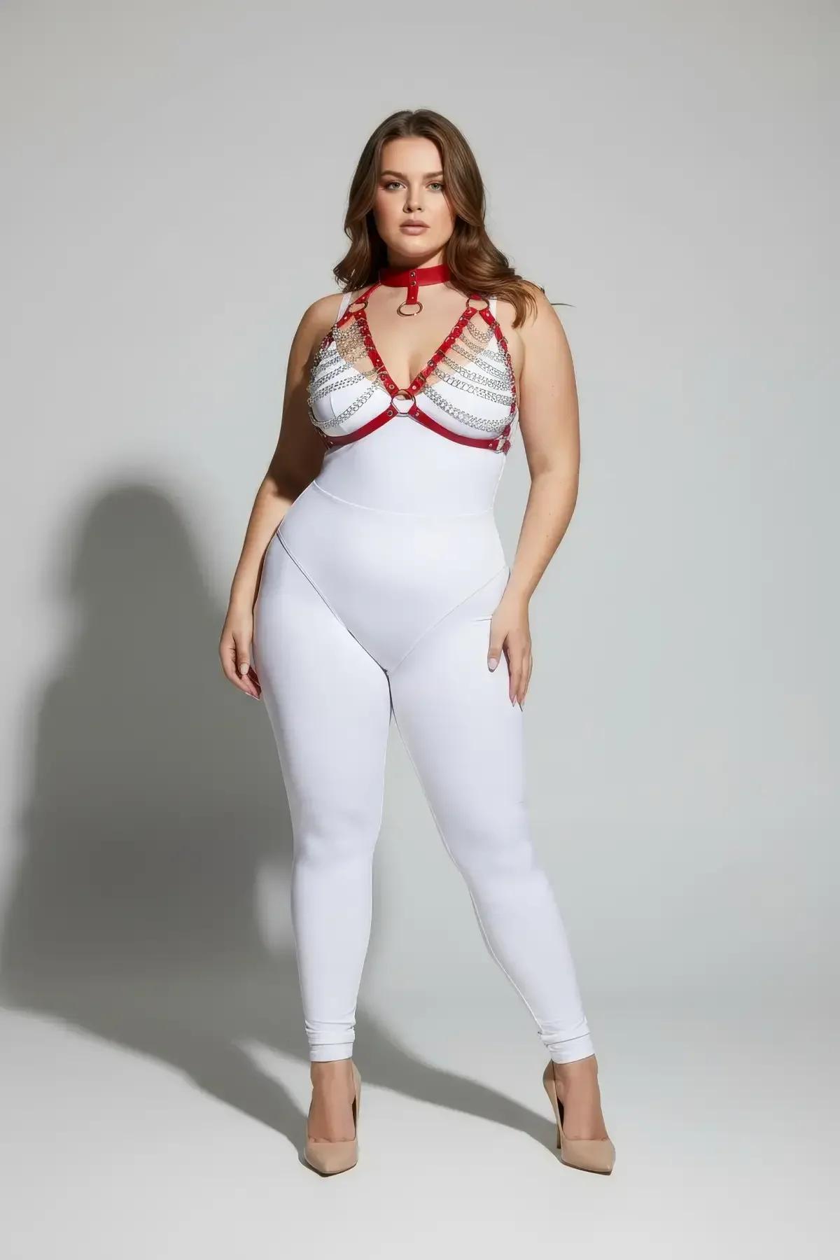 Red Chain & Faux Leather Body Harness