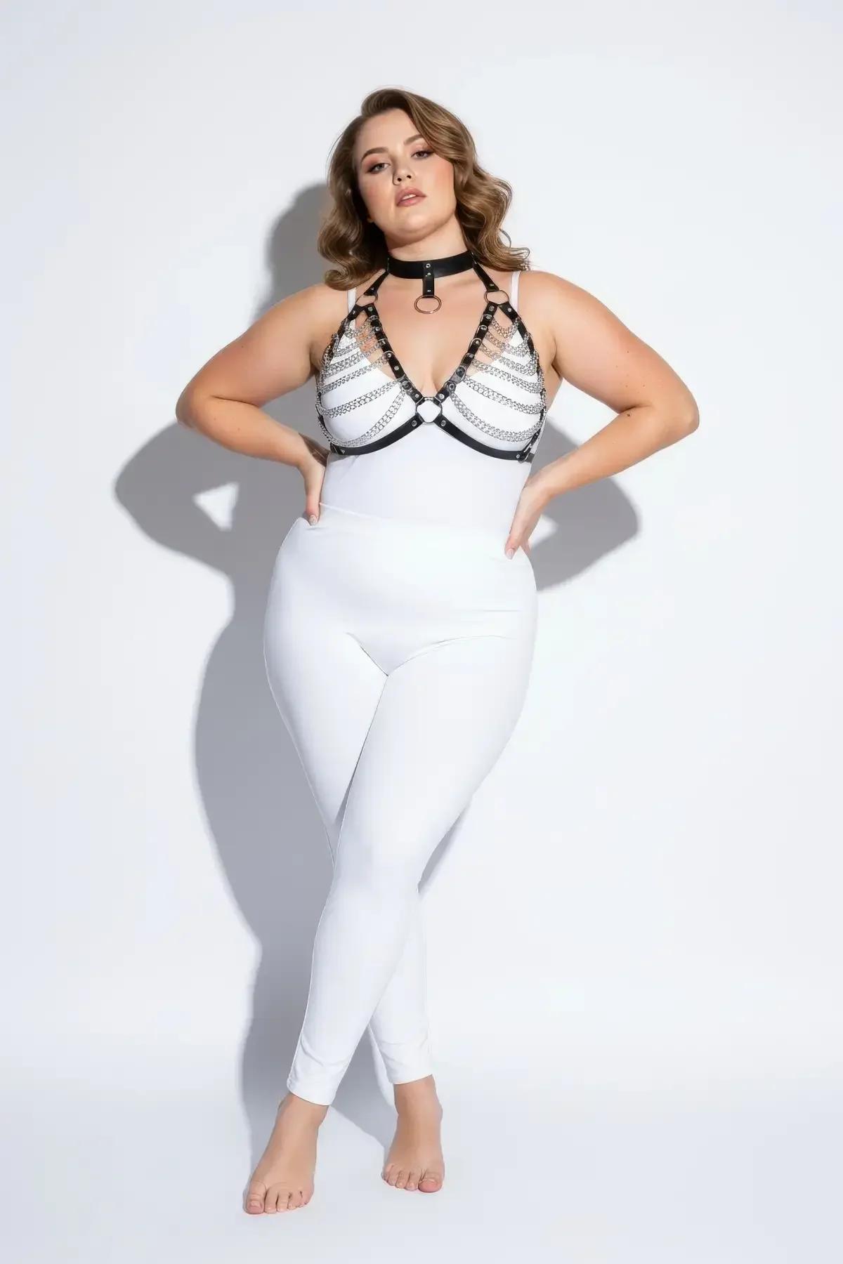 Chain Detail Body Harness with Choker Collar