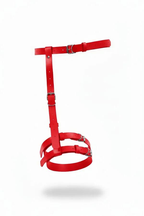 Red Faux Leather Garter Harness with Buckles