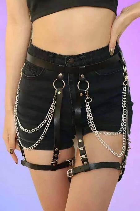 Garter Harness with Chain Leg Straps and O-Rings