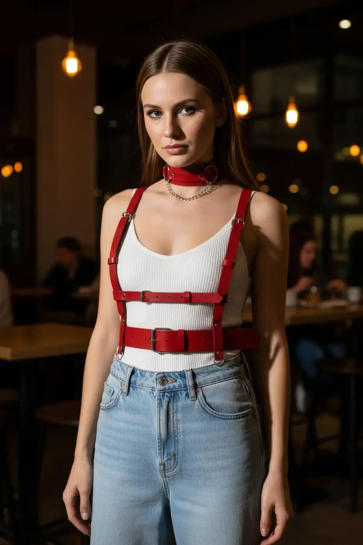 Red Chest Harness with Adjustable Buckle Straps