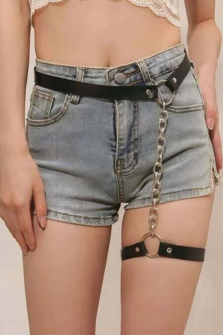 Waist Garter Harness Black Front View Adjustable Buckle Detail