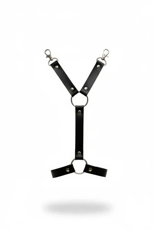 Black Faux Leather Y-Back Harness with O-Ring