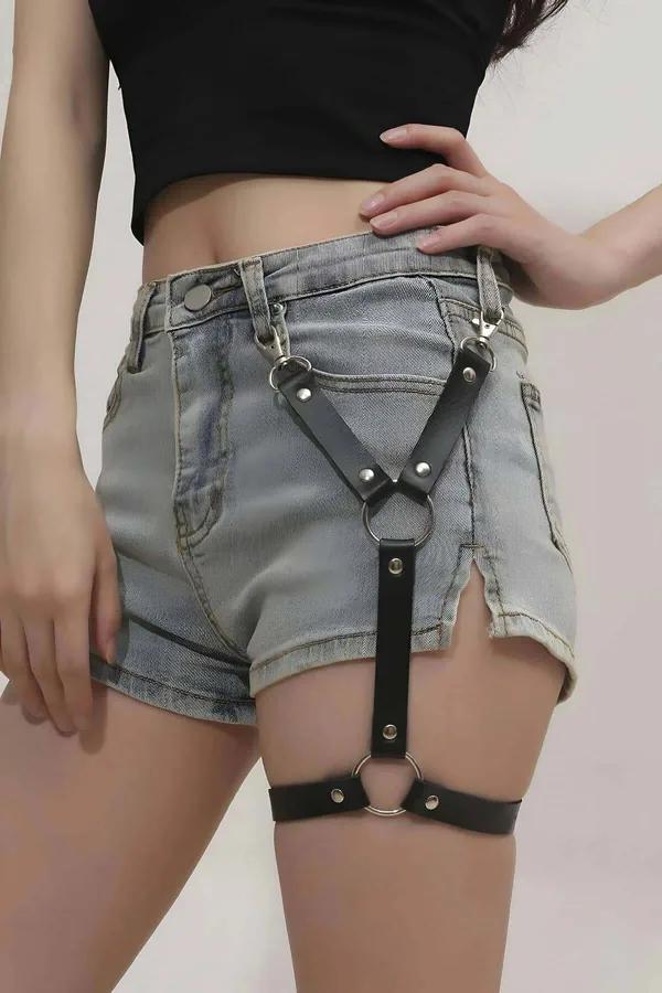 Black Faux Leather Single Leg Garter Harness