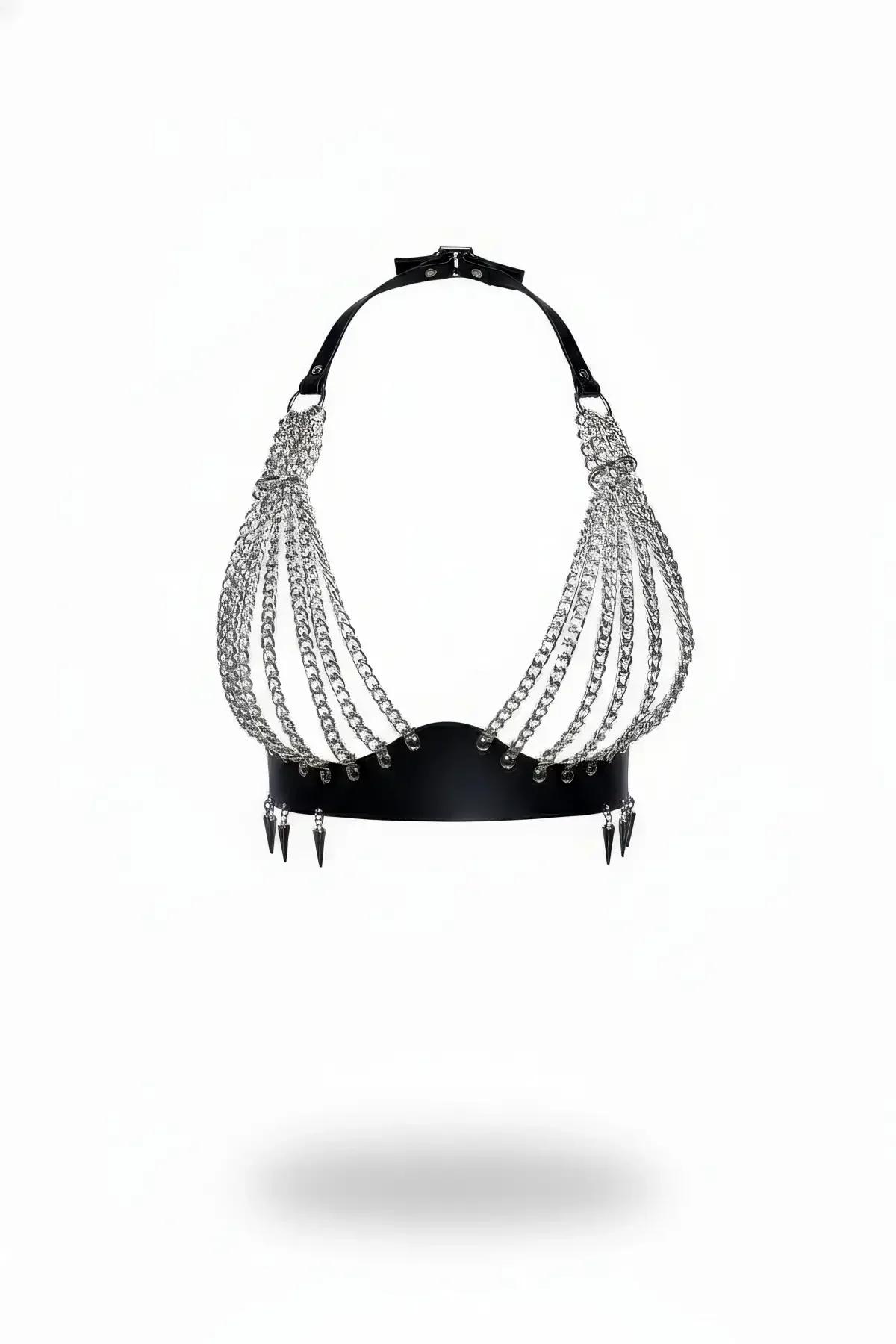 Chain Fringe Chest Harness with Spiked Band
