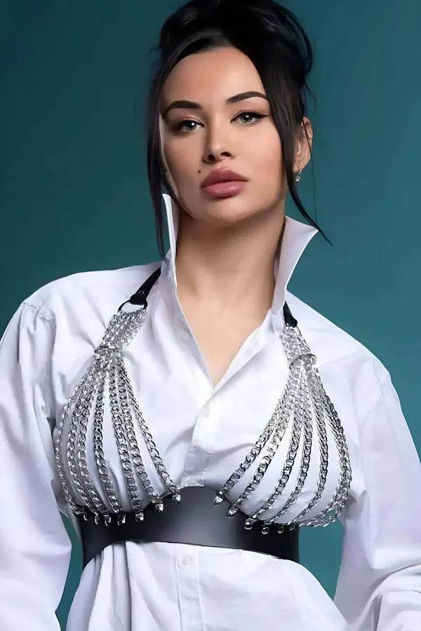 Body Chain Harness: Adjustable Silver Tone Metallic Accessory