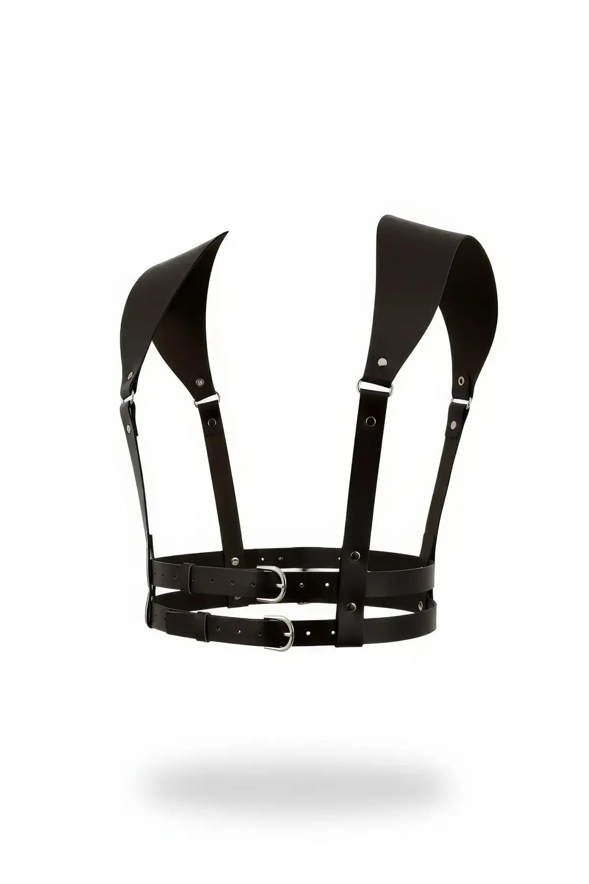 Sculptural Faux Leather Chest Harness with Double Waist Straps