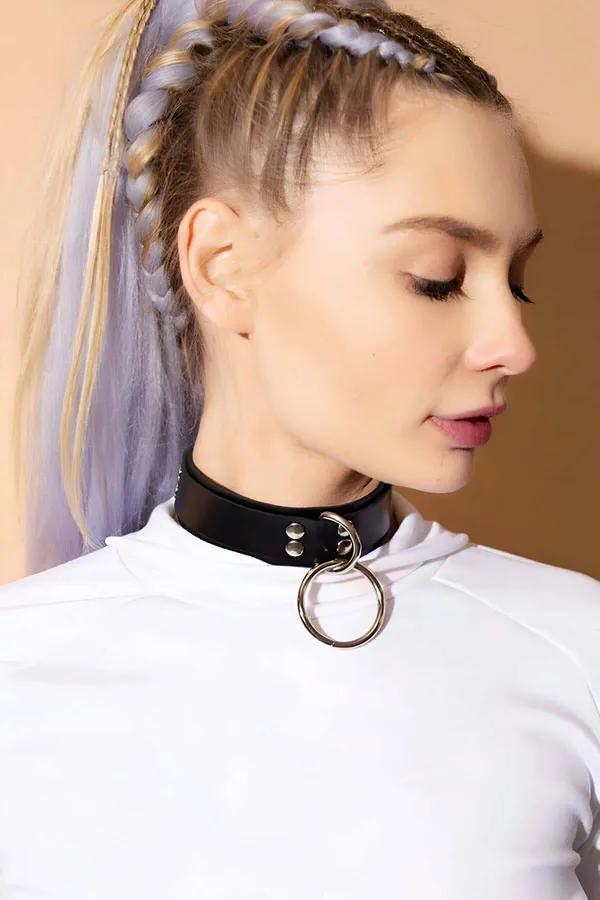 O-Ring Faux Leather Choker with Studs
