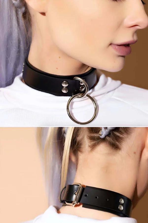 O-Ring Faux Leather Choker with Studs