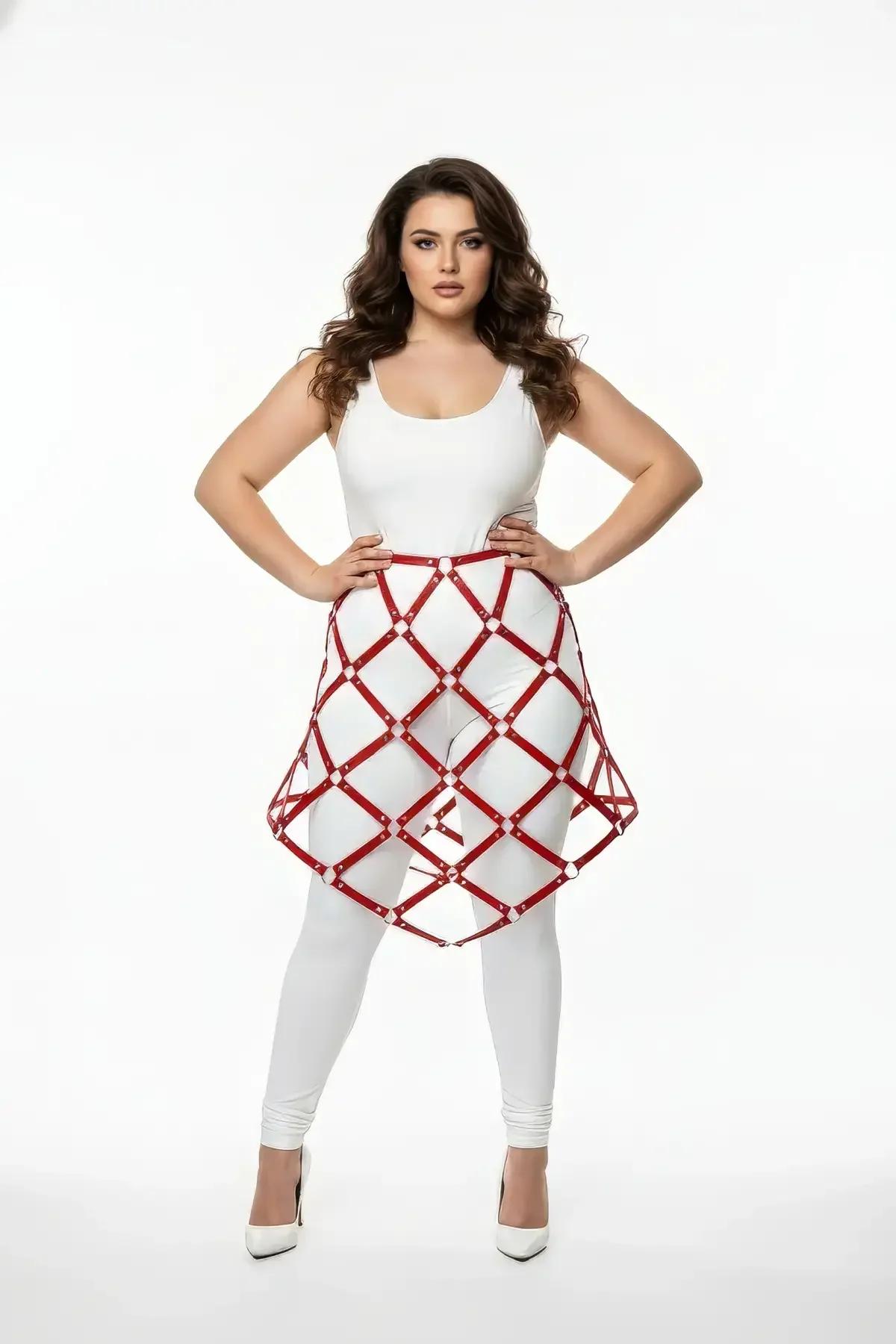 Red Faux Leather Lattice Skirt Harness Accessory
