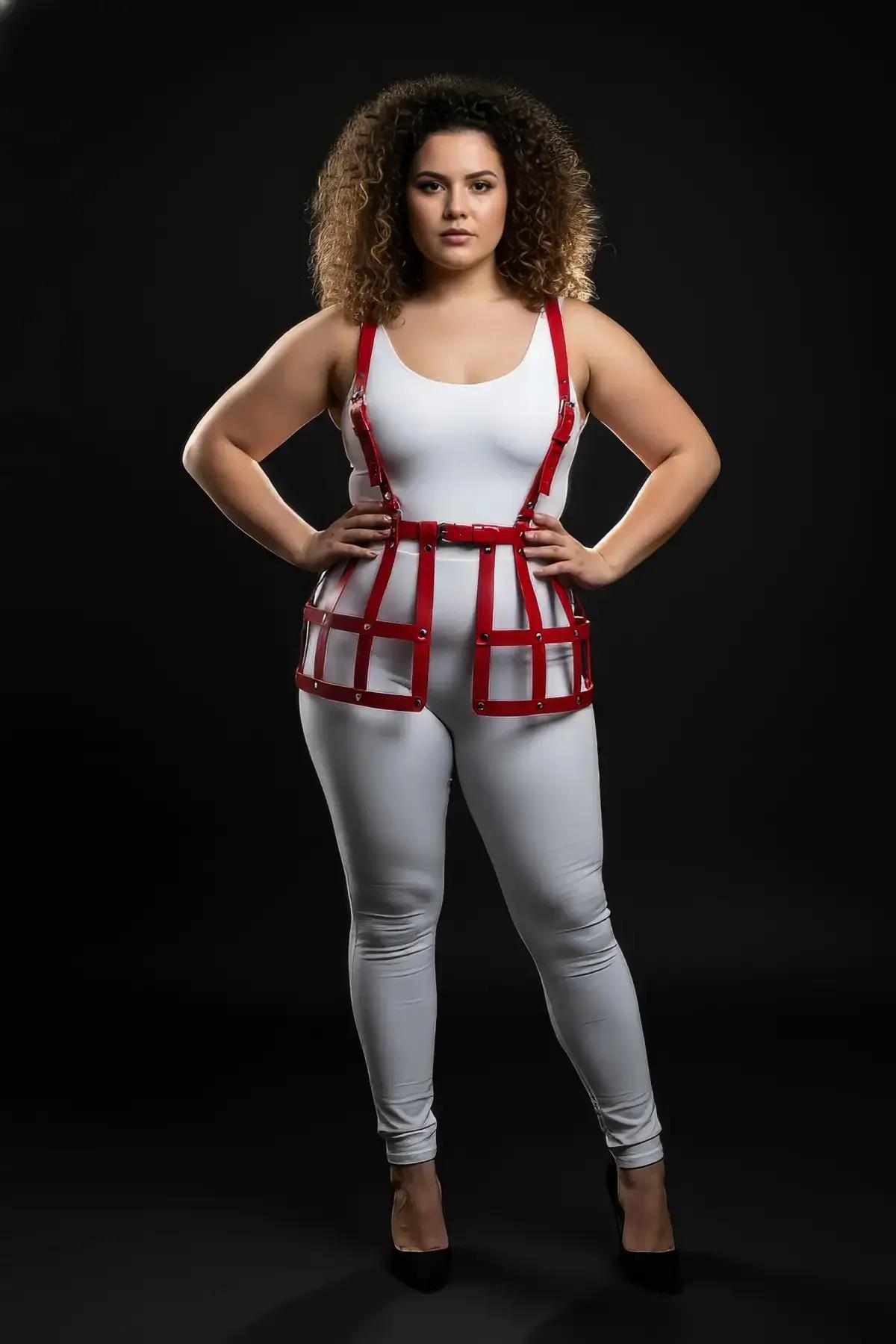 Red Caged Underbust Harness Vest Top