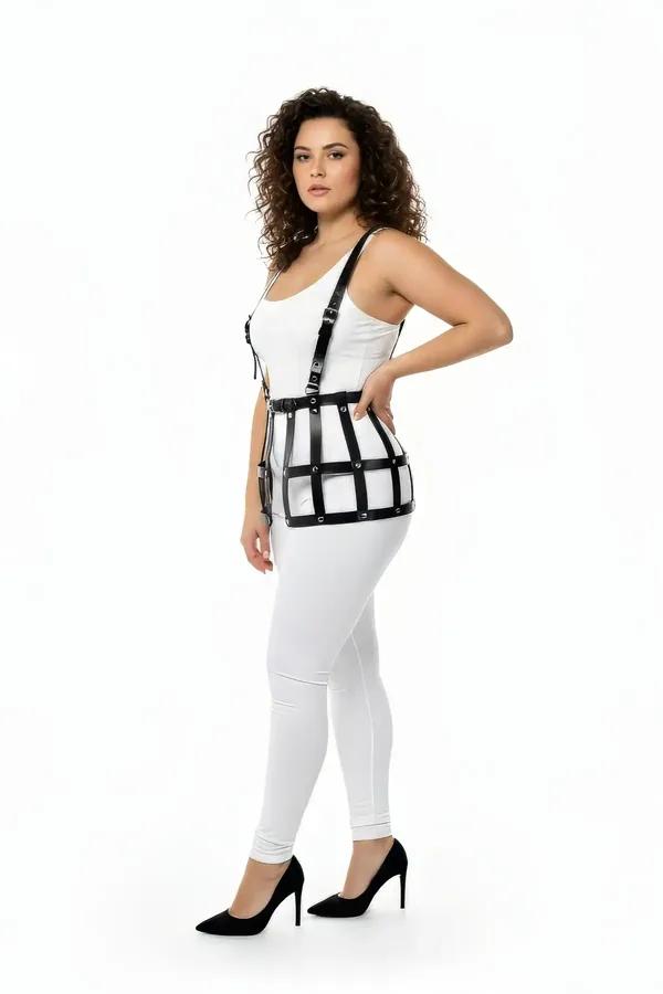 Caged Faux Leather Waist Harness with Suspender Straps