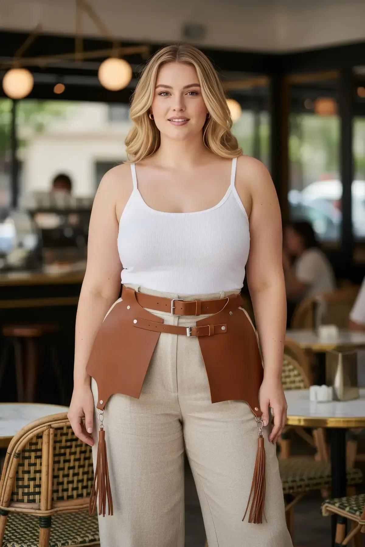 Faux Leather Waist Harness with Wide Panels & Tassels
