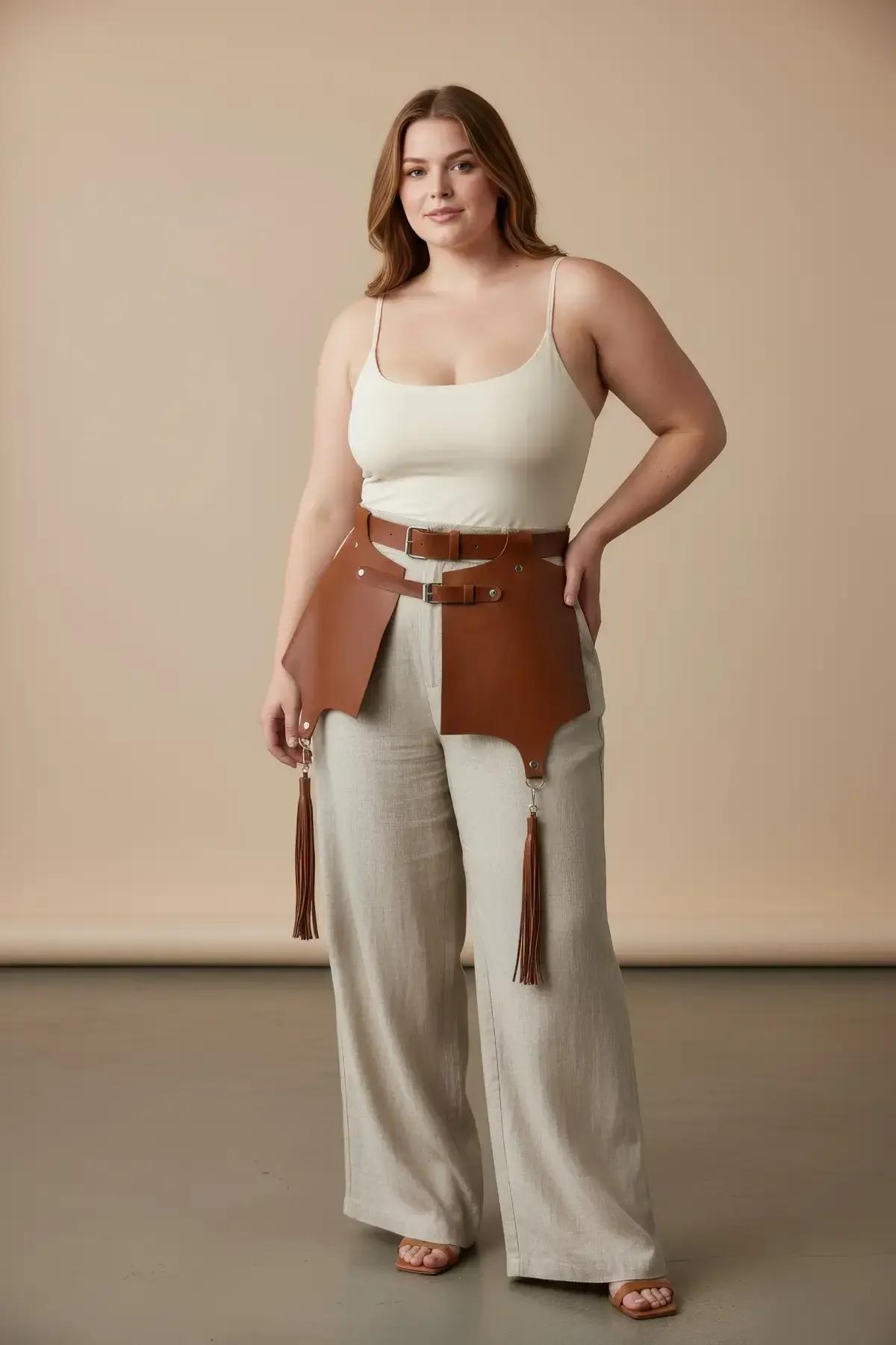 Faux Leather Waist Harness with Wide Panels & Tassels