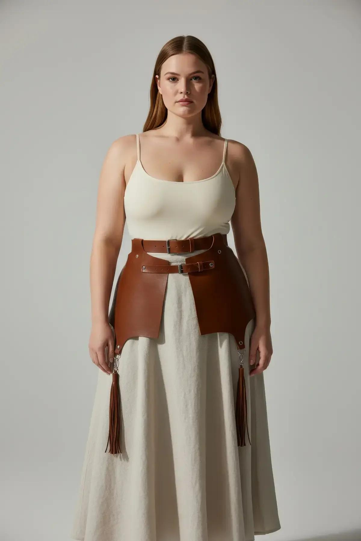 Faux Leather Waist Harness with Wide Panels & Tassels
