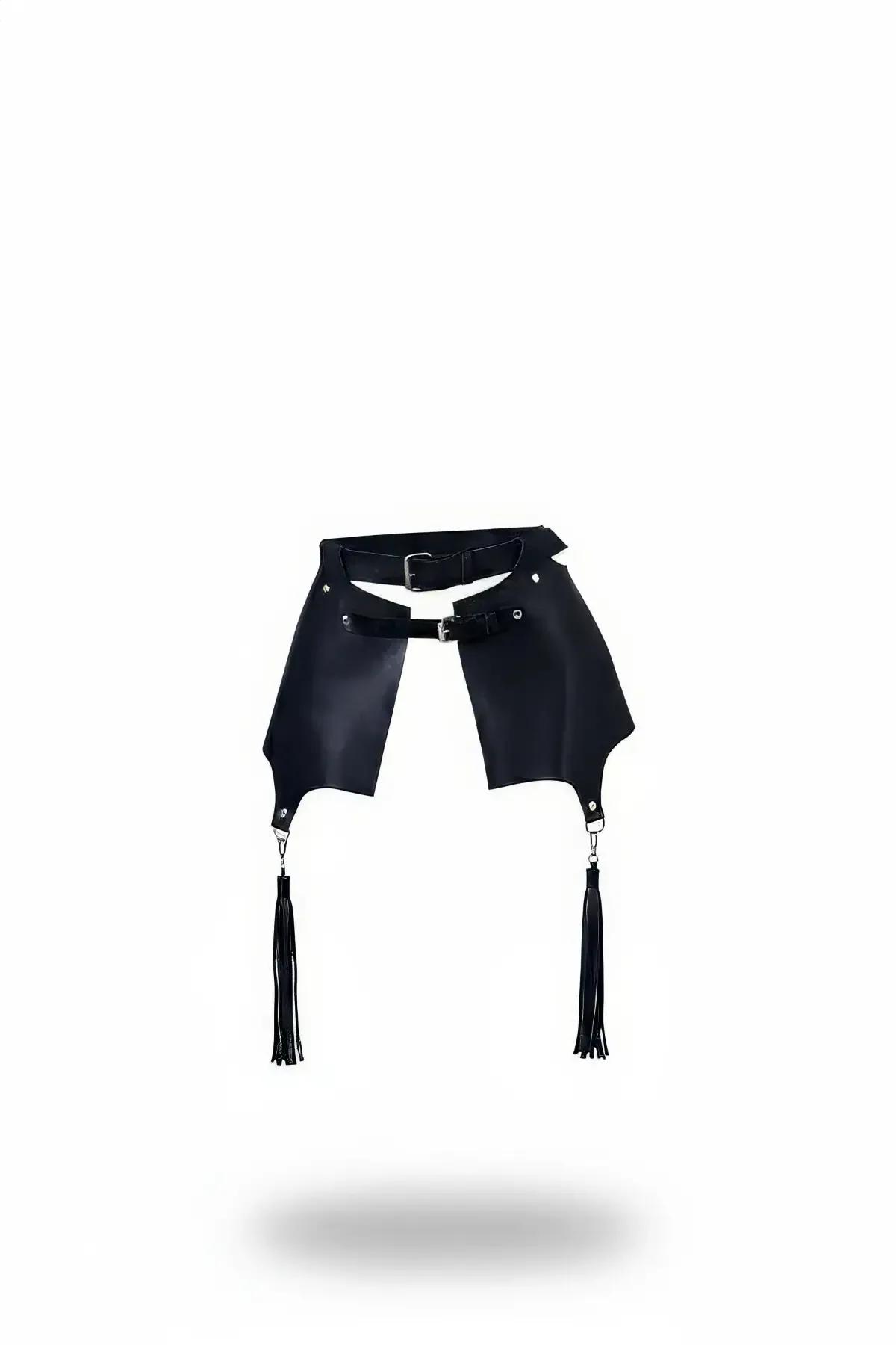 Black Faux Leather Waist Harness with Skirt Panels