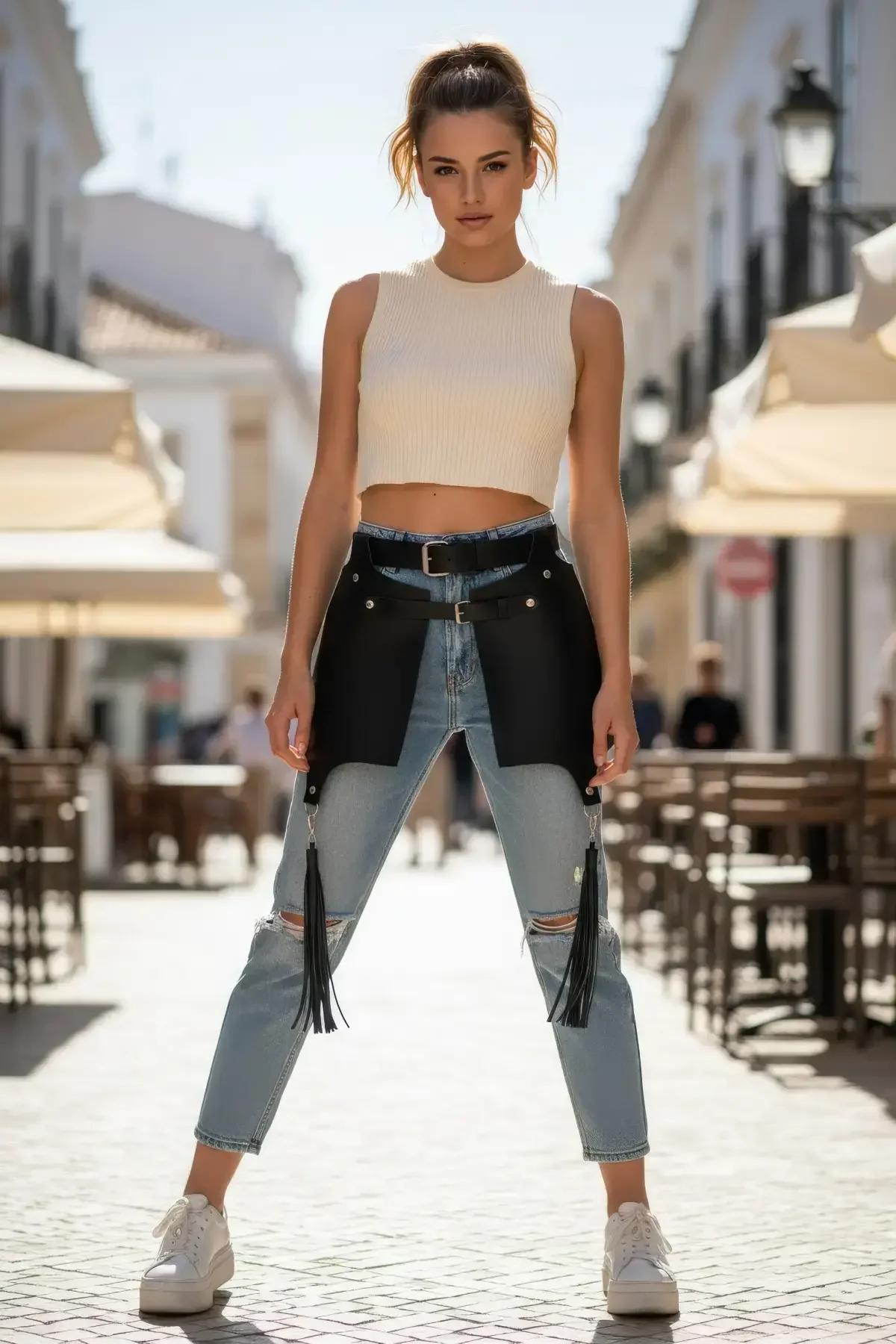 Faux Leather Waspie Corset Belt with Tassel Details
