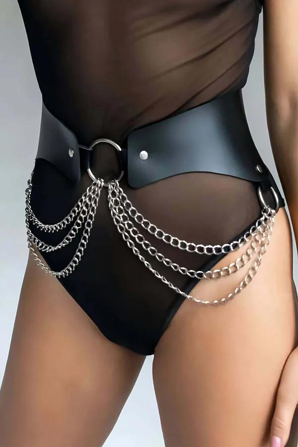Womens Chain Belt: Statement Wide Waist with Draping Chains